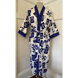 NWOT VTG Bill Blass Men's Nautical Blue & White Cotton Robe One Size Fits All